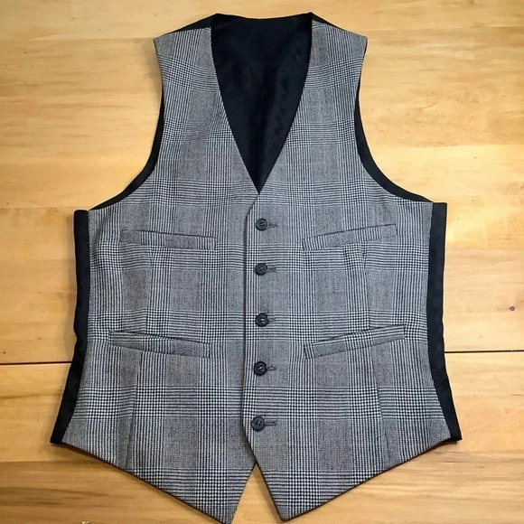 VINTAGE Plaid Menswear Wool Waistcoat Size M - Picture 13 of 15